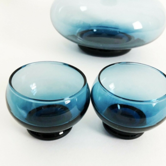 Peedee Barware Set Blue Glass Decanter 4pc Mid Century Modern Retro Vintage - Picture 6 of 8